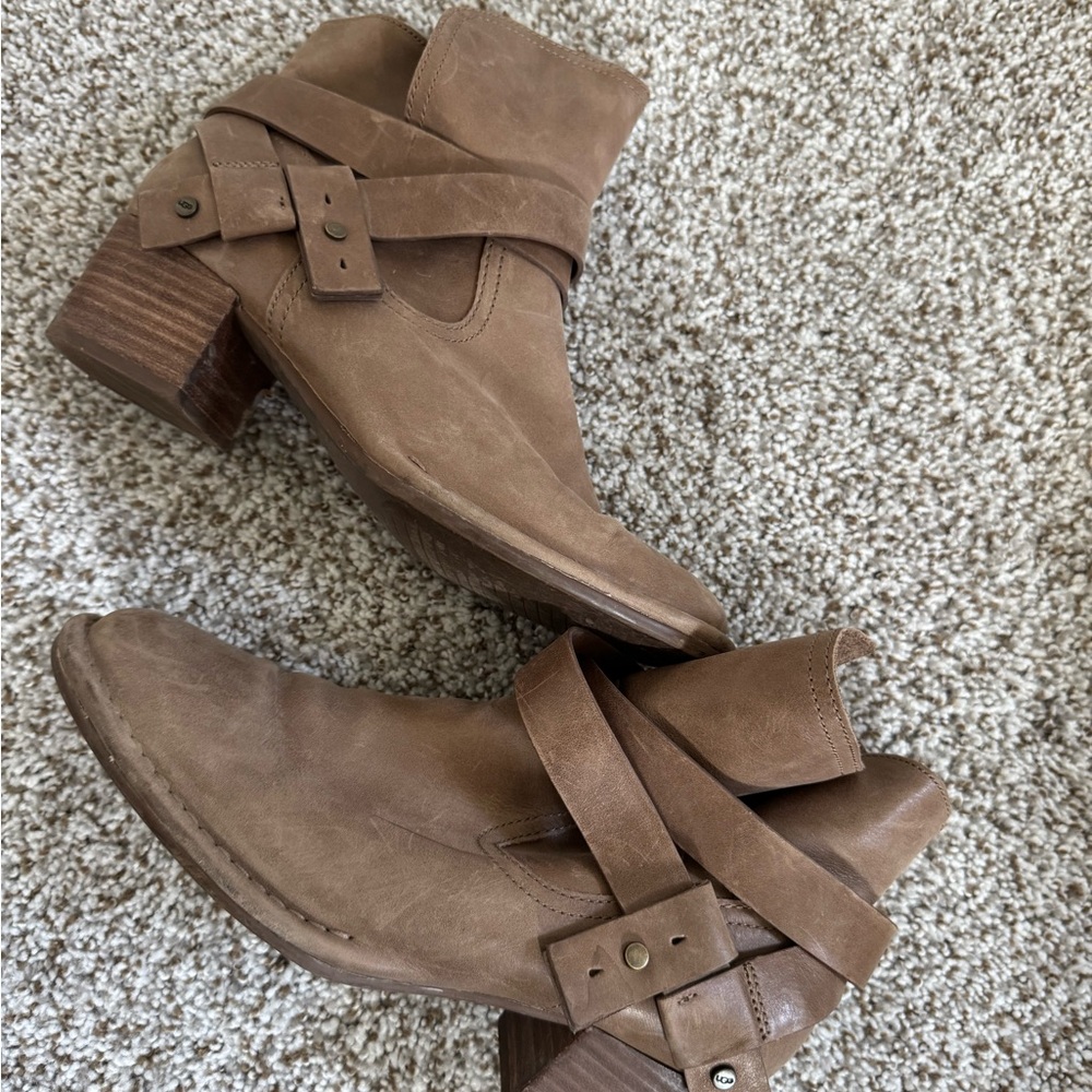 UGG Tan Suede Ankle Booties with Knot Detail